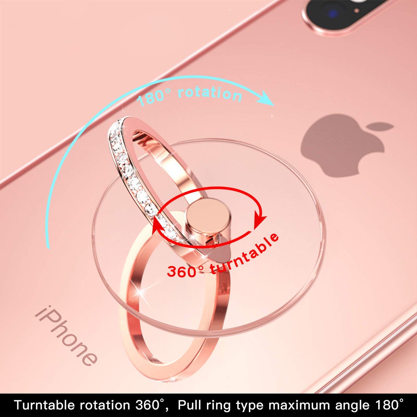YINHEXI 2 Pcs Transparent Phone Ring Stand Holder Cell Phone Ring Holder Finger Grip 360 Degree Rotation (Rose Gold & Diamond-1)