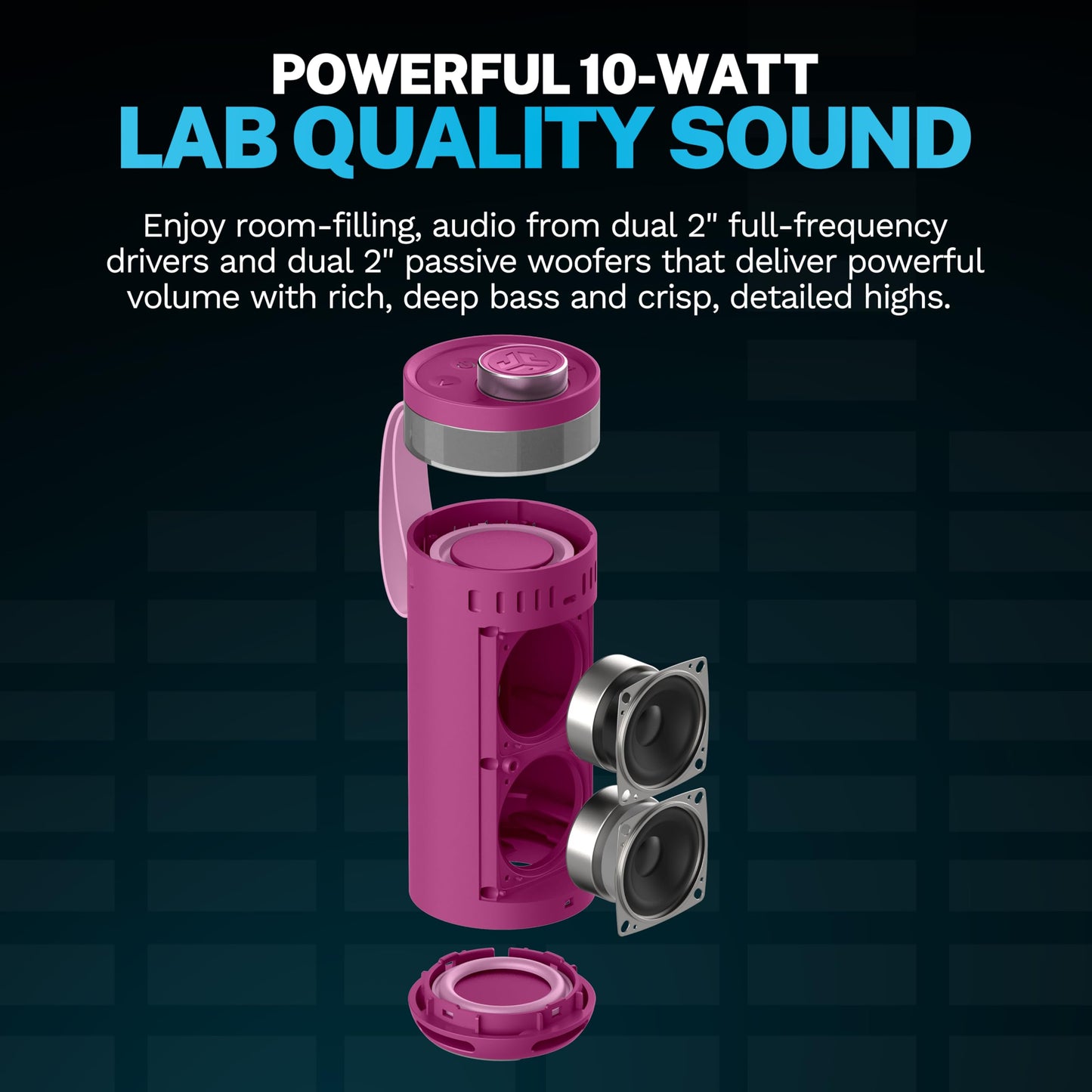 JLab Go Party Portable Bluetooth Speaker, Mulberry, 10 Watts of Power, 16+ Hours of Playtime, IP56 Waterproofing, Customizable RGB LED Lighting, Lab