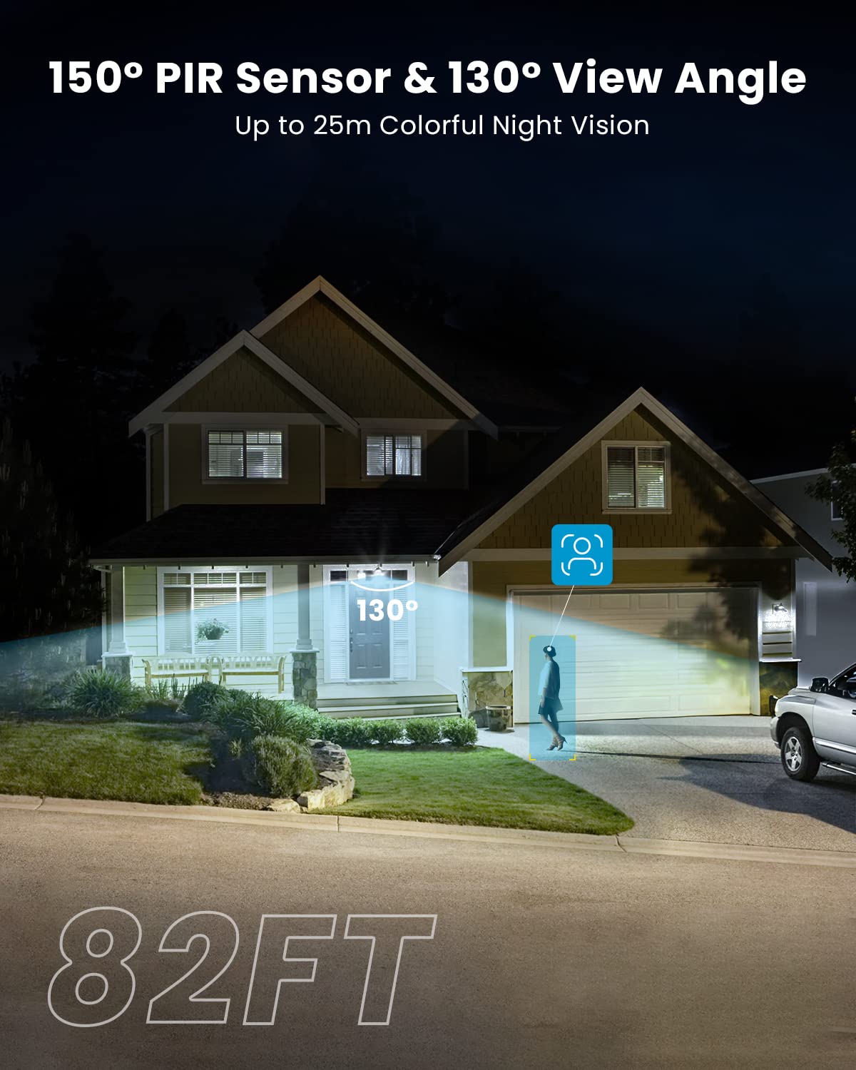 ieGeek Floodlight Camera Outdoor, 2K Wired Home Smart Security Cameras, 2.4G WiFi Flood Light Camera with Motion Sensor, Wiring 2600 Lumens Cam, Color
