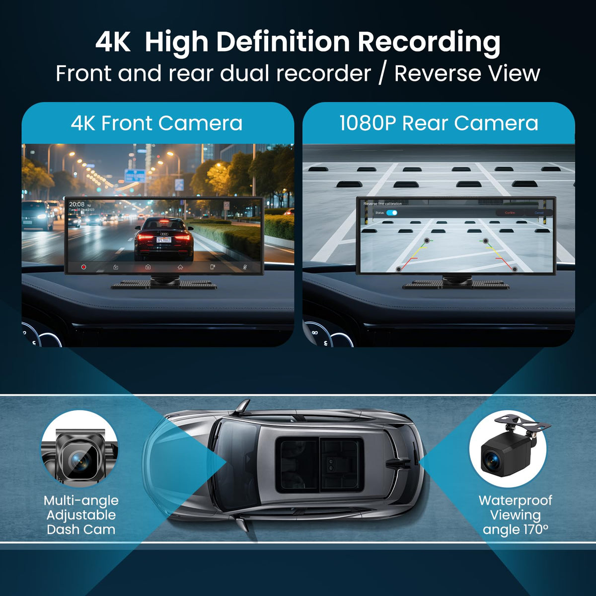 2026 Largest 11.5 inch Portable CarPlay Screen for Car with 4K Dash Cam