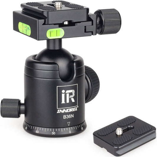 Tripod Ball Head, Camera Tirpod Ball Head Mount 36MM Diameter Ball INNOREL B36N All Metal CNC Panorama Ballhead 1/4" Screw 3/8" Hole for DSLR Camera