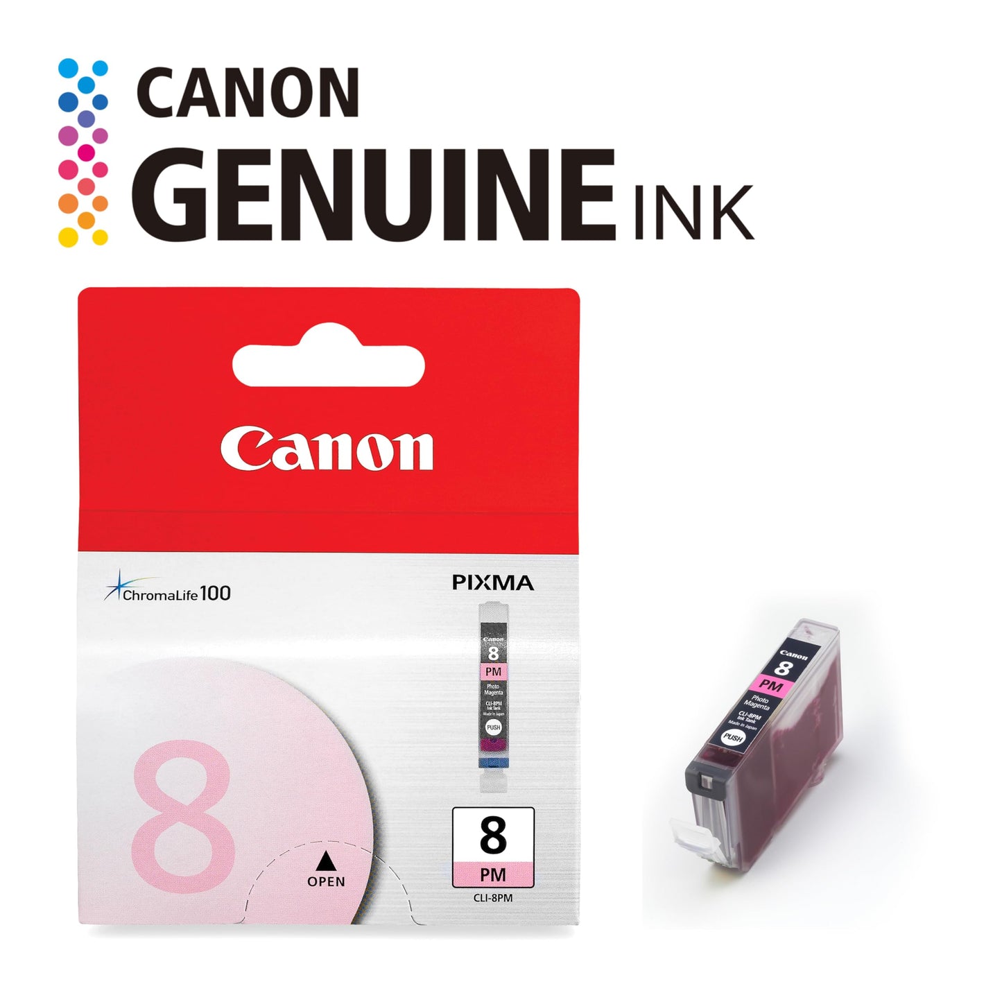Canon CLI-8 Genuine Photo Magenta Ink Tank, Compatible with Pro9000, Pro9000 Mark II, iP6700D, iP6600D, MP970, MP960, and MP950 Printers