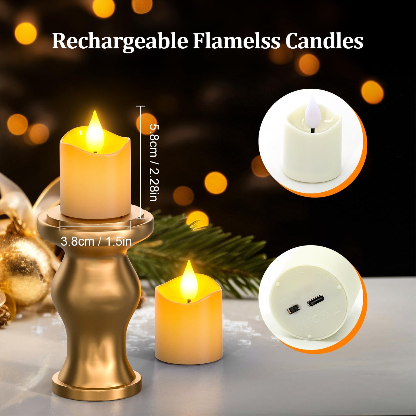 Yme Rechargeable LED Tea Lights, 12pcs Battery Operated Flameless Fake Votive Candles Flickering with Remote Timer for Christmas Halloween Decorations