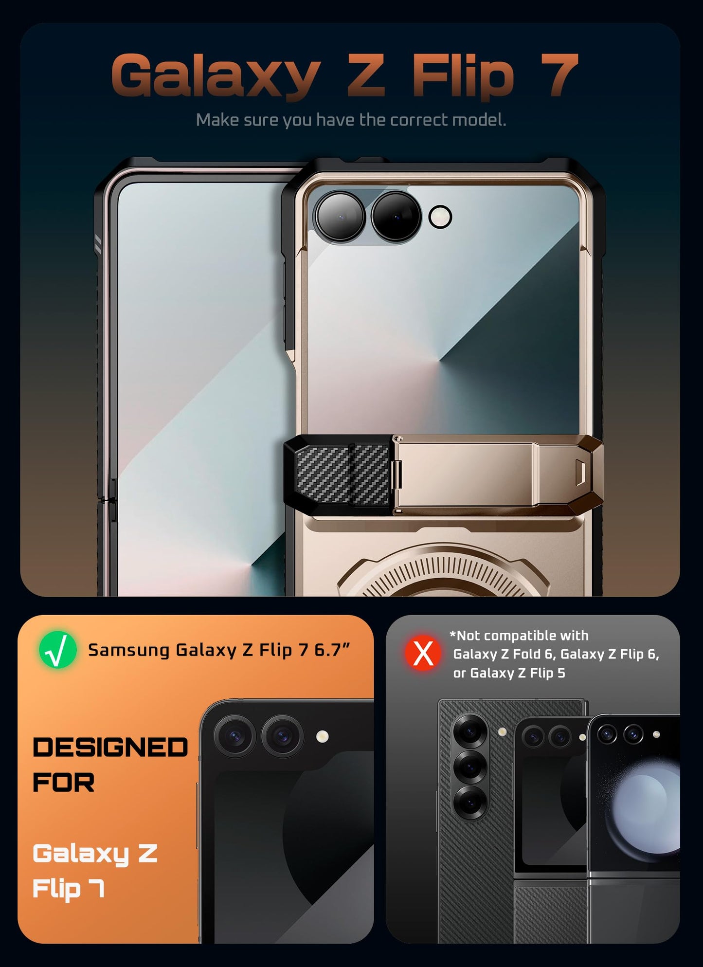 SUPCASE for Samsung Galaxy Z Flip 7 Case with Stand & Front Screen Protector (Unicorn Beetle Grip), [Support MagSafe] [Hinge Protection] Full Body