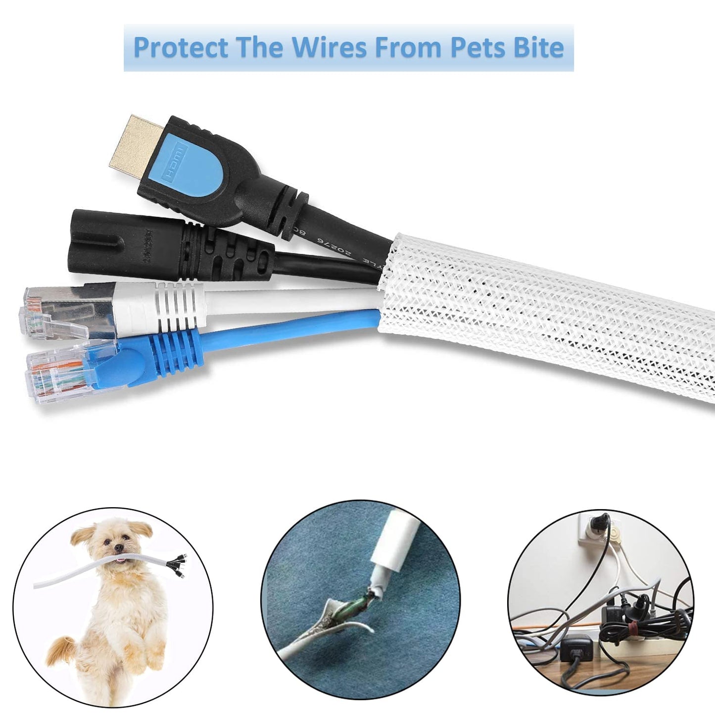 10ft - 1/2 inch Diameter Cord Protector, Hibucuo Cable Management Sleeve Wire Loom Tubing Cable Sleeve Split Sleeving for USB Cable Power Cord Audio