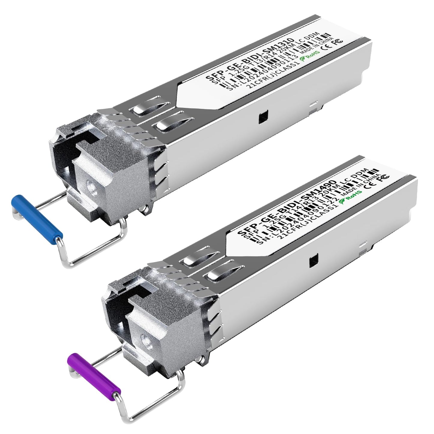 1.25G BiDi SFP Fiber Transceiver Module Pair, 1000BASE-BX-D, Single-Mode Simplex LC, Tx/Rx 1490nm/1310nm, DDM, SMF, Compatible with Cisco