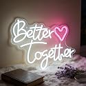 Neonawall Better Together White Letters LED Neon Sign - Dimmable USB Wall Art 10.8x15.7 Inches - Inspirational Home Decor for Living Room, Wedding