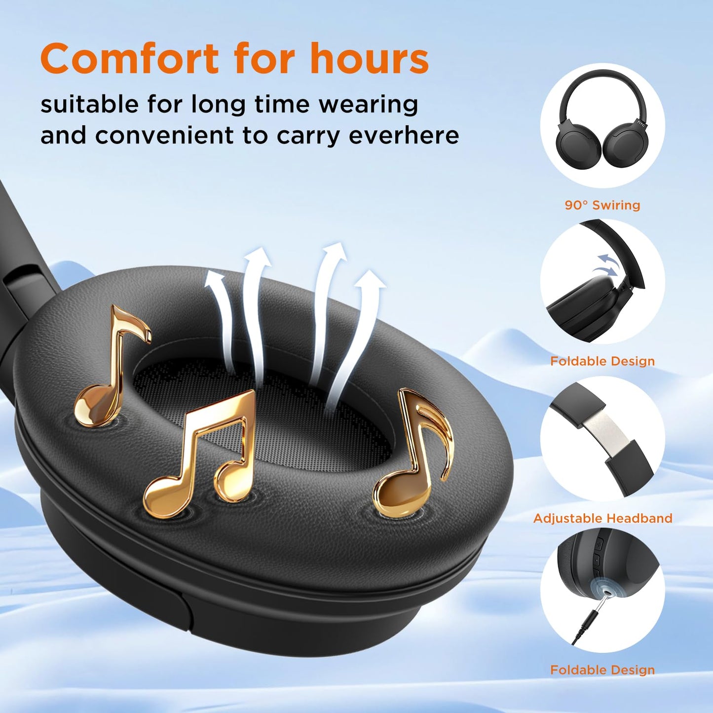 HTC Wireless Bluetooth Headphones with Active Noise Cancellation Bluetooth 5.3 Earphone, Over Ear Headphones with Built-in Mic- 60Hours Playtime…
