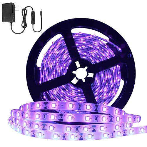 YGS-Tech Super Bright 24 Watts UV Black Light LED Strip, 16.4FT/5M 3528 300LEDs 395nm-405nm Waterproof IP65 Blacklight Night Fishing implicitly Party