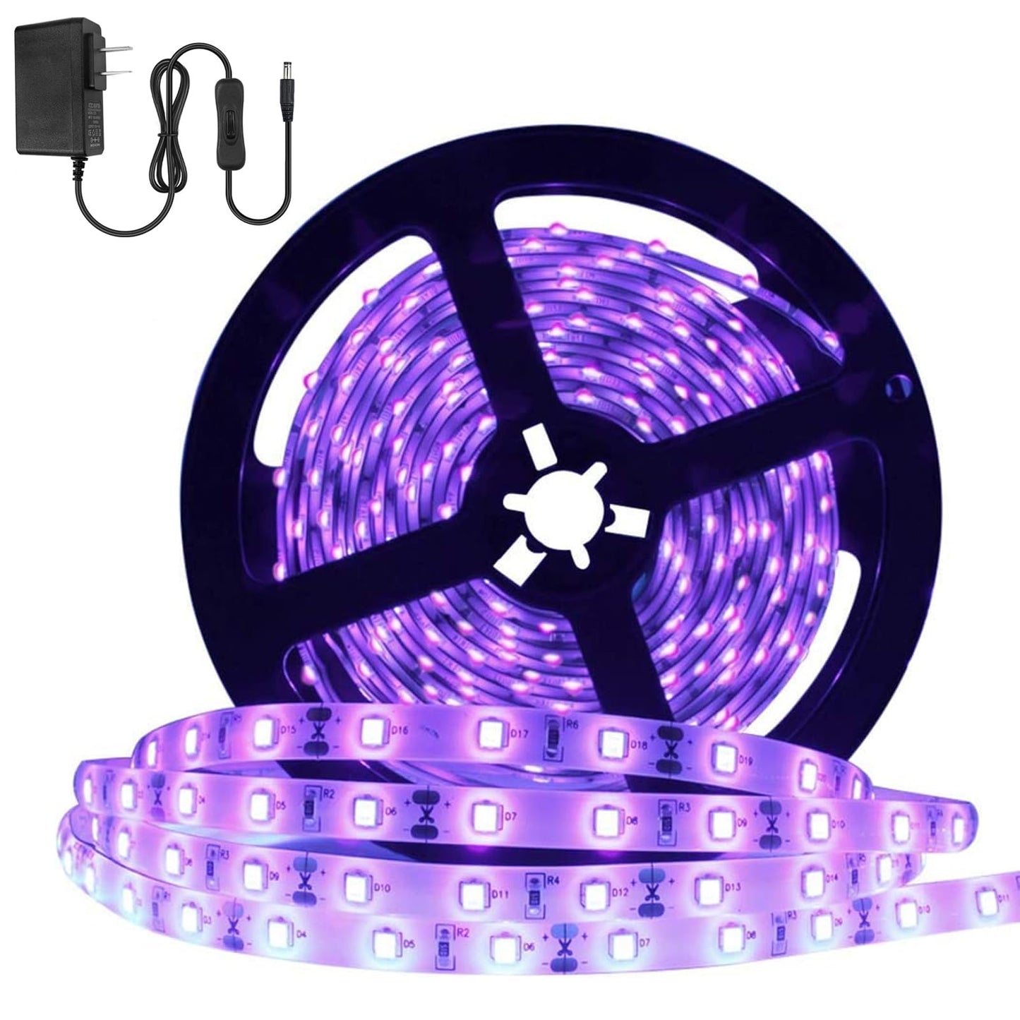 YGS-Tech Super Bright 24 Watts UV Black Light LED Strip, 16.4FT/5M 3528 300LEDs 395nm-405nm Waterproof IP65 Blacklight Night Fishing implicitly Party