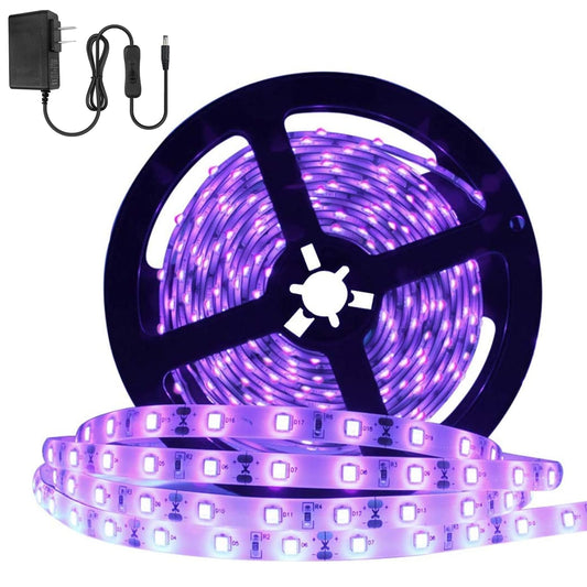 YGS-Tech Super Bright 24 Watts UV Black Light LED Strip, 16.4FT/5M 3528 300LEDs 395nm-405nm Waterproof IP65 Blacklight Night Fishing implicitly Party