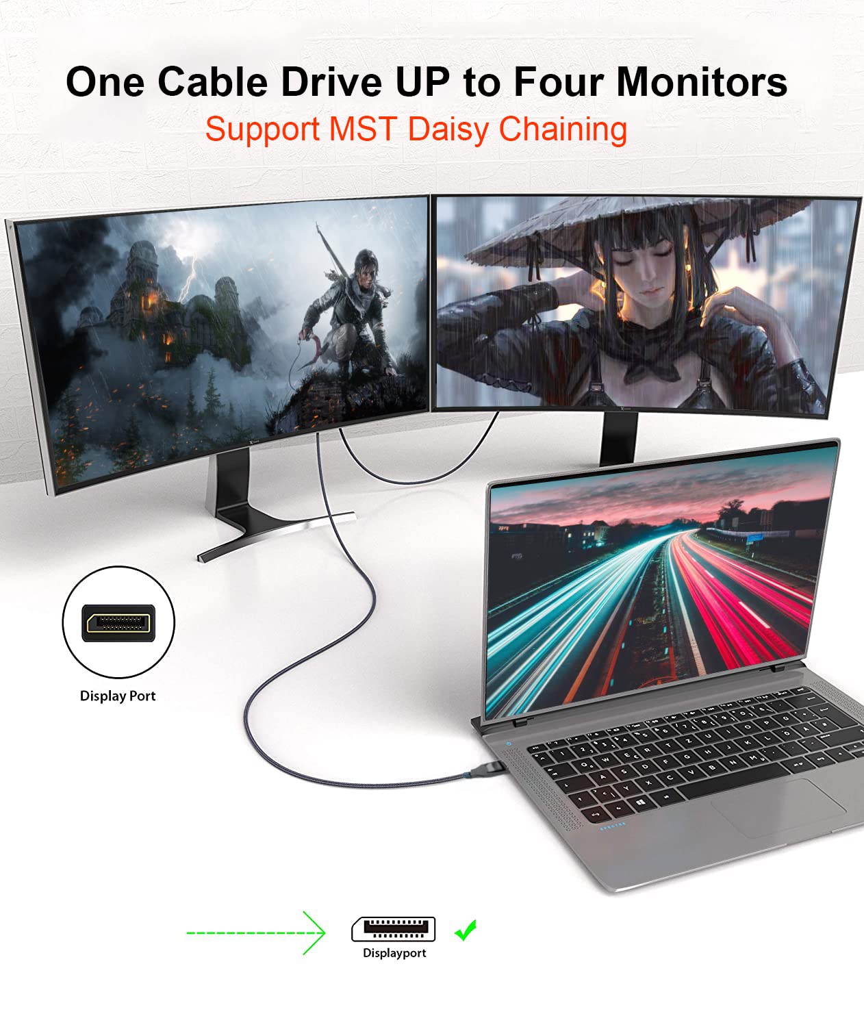 8K DisplayPort to DisplayPort 1.4 Cable 10 ft, VESA Certified 1.4 Display Port Cable 10ft, DP to DP Cable Cord with [1080P@240Hz, 4K@165Hz/144Hz