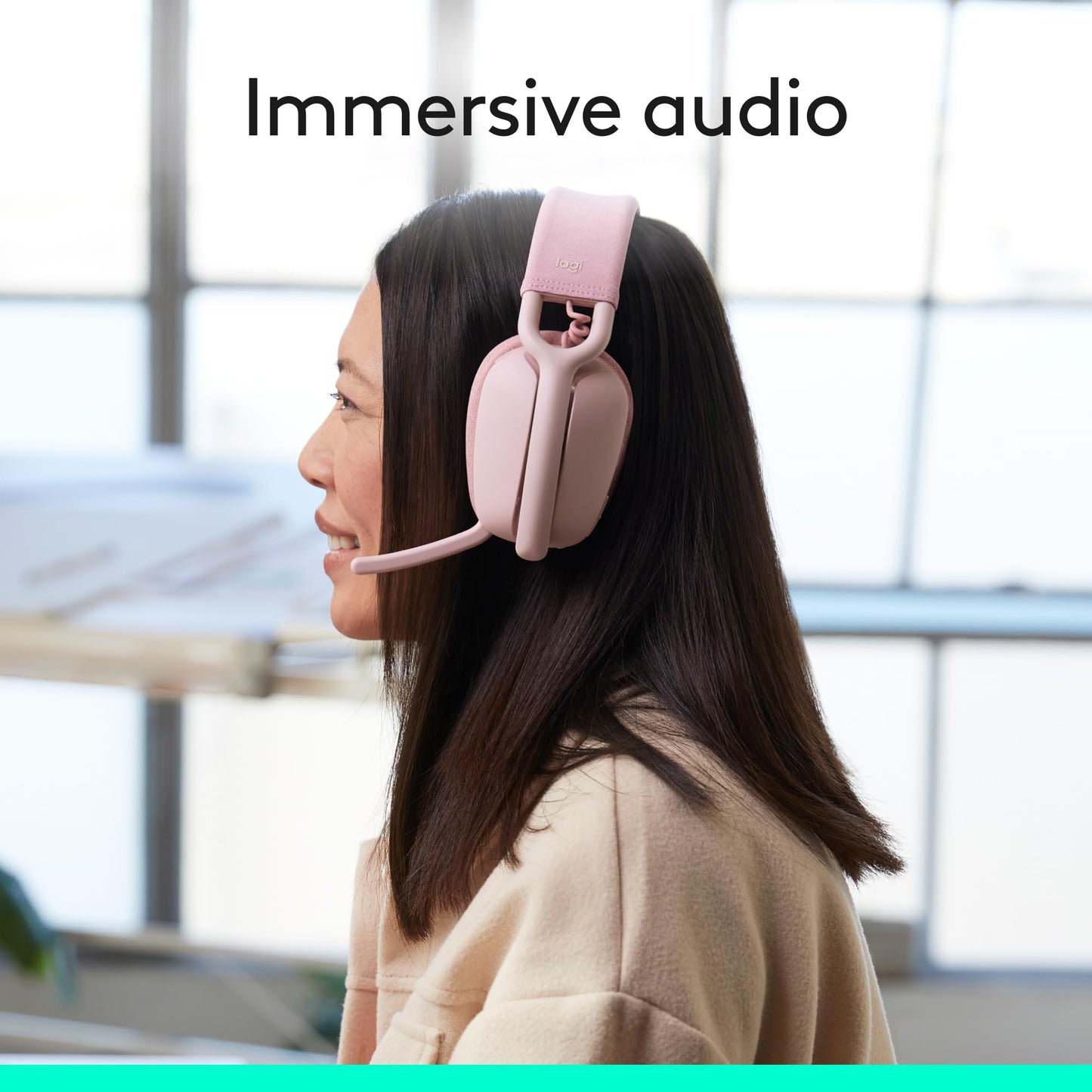 Logitech Zone Vibe 100 Lightweight Wireless Over Ear Headphones - Rose