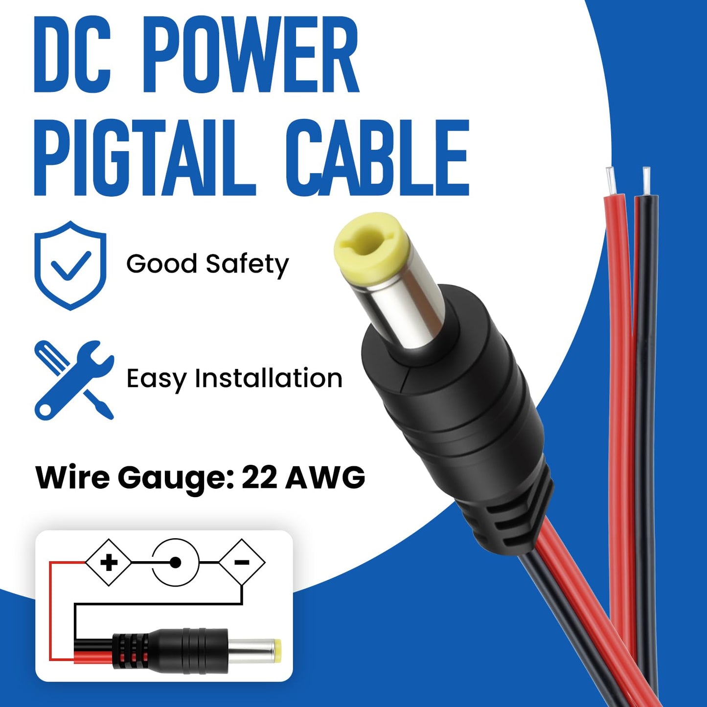 MILYARD 6Sets 5.5x2.1MM Metal DC Power Female Jack with Waterproof Cap & Male Pigtail | Solder-Free Barrel Adapter | for CCTV, Audio Video & DIY