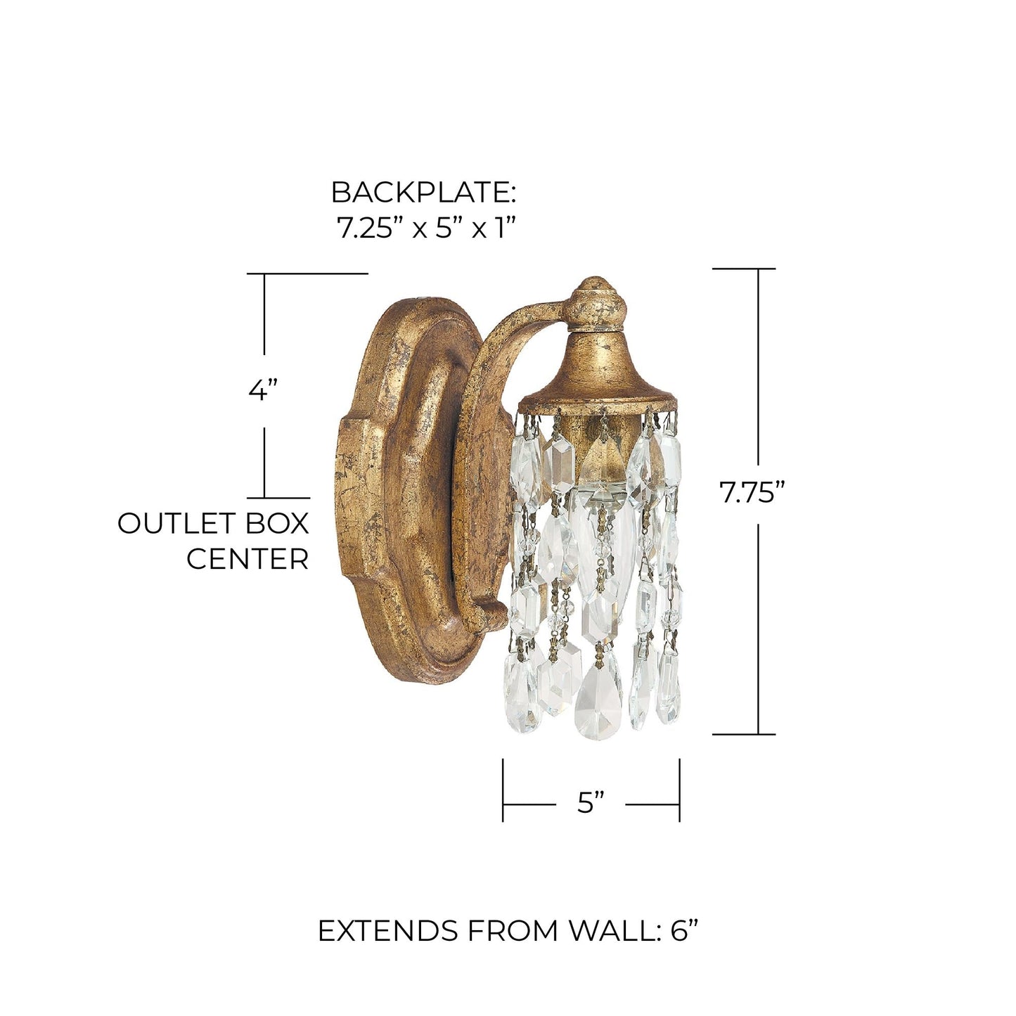 Capital Lighting 8521AG-CR Blakely K9 Crystal Wall Sconce, 1-Light 60 Watt, 8" H x 5" W, Antique Gold