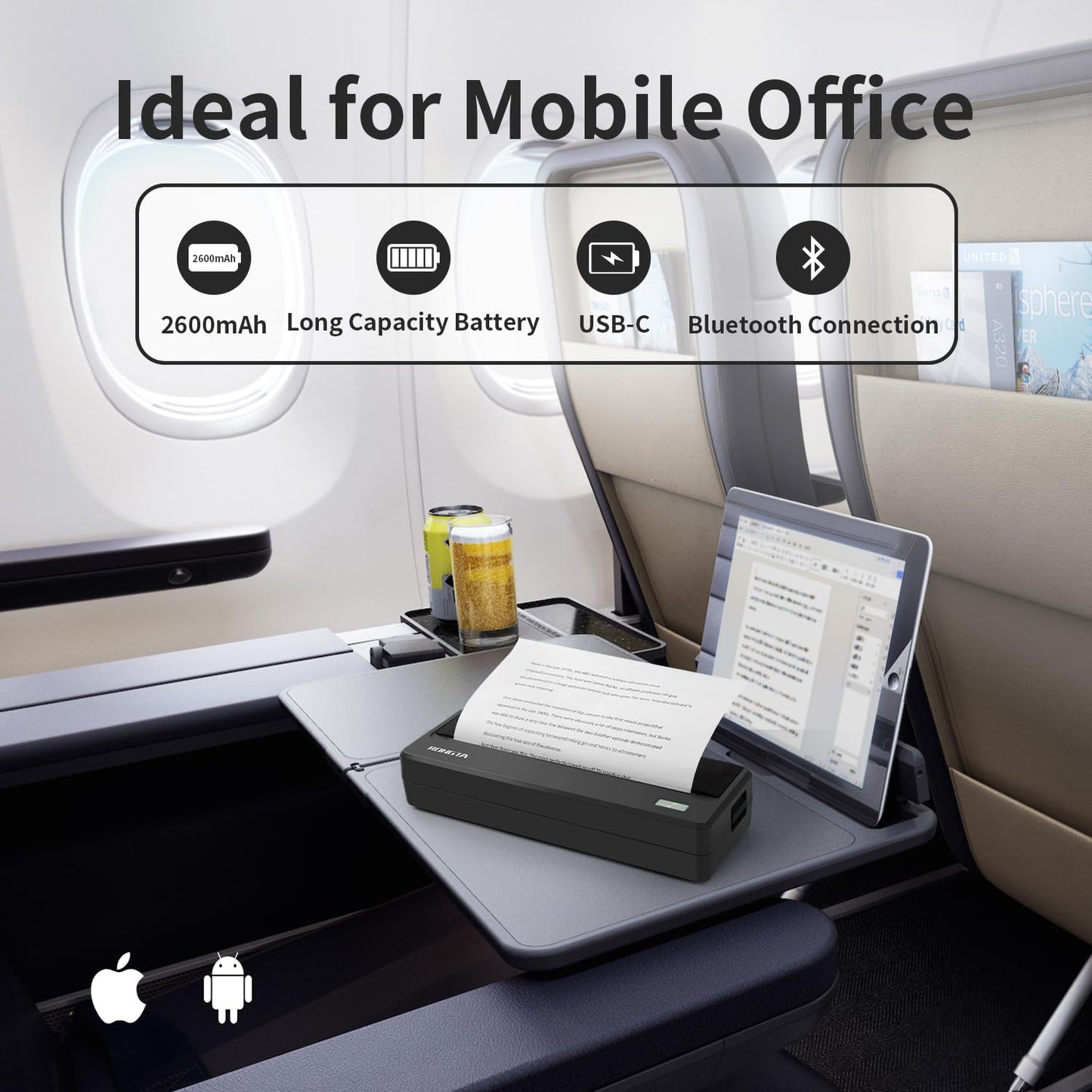 Rongta Portable Printers Wireless for Travel,Thermal Inkless Printer for School/Office/Home Use, Support 8.5x11 US Letter&A4 Thermal Paper, Compatible