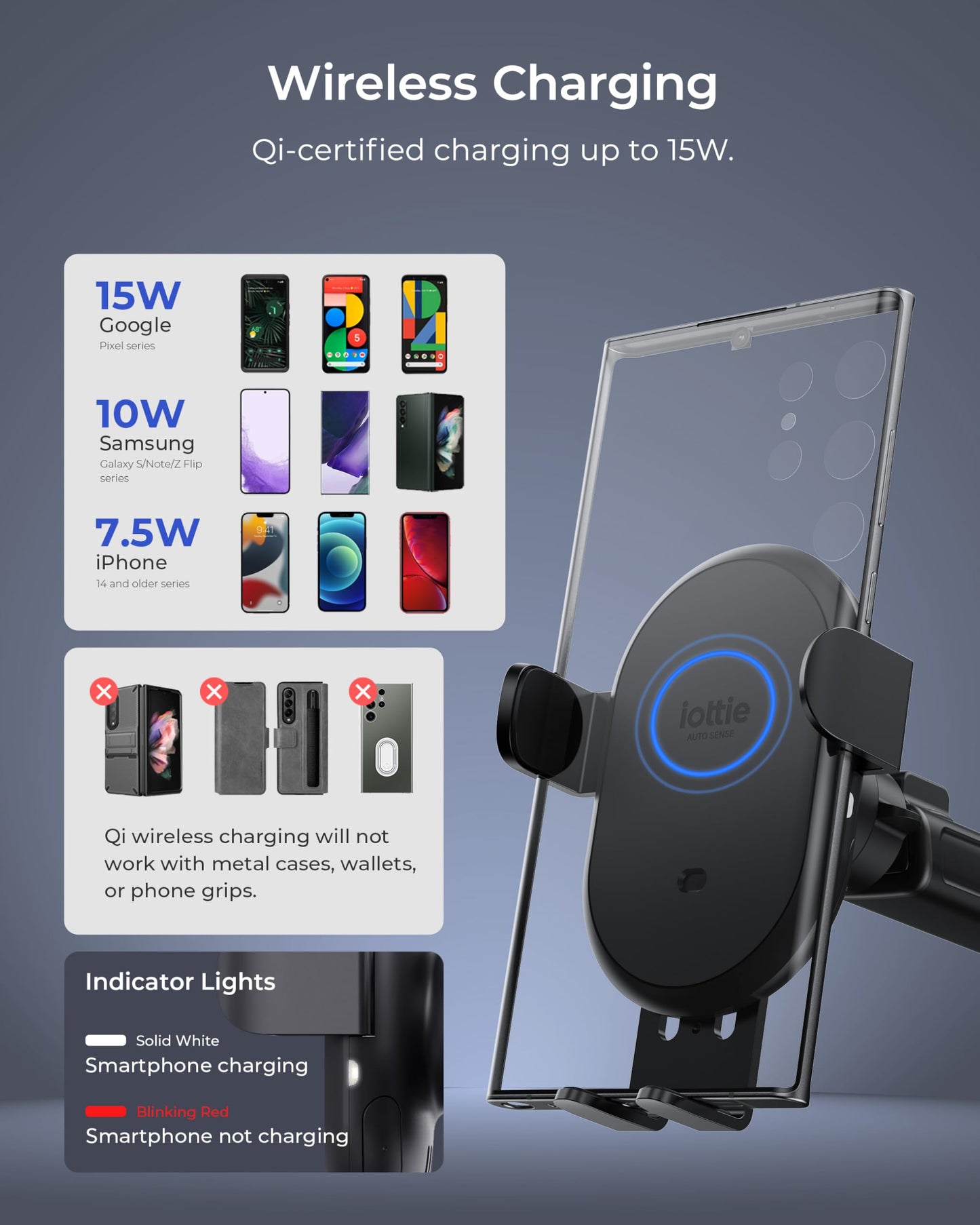 iOttie Auto Sense 2 Dash & Windshield Car Phone Holder with Qi Wireless Charging - Auto Clamping Phone Mount & Charger for iPhone, Google Pixel
