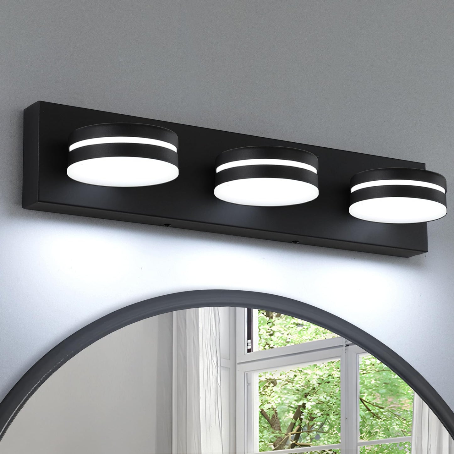Bicrink 3-Light Bathroom Vanity Light Over Mirror, (24inch Dimmable) Matte Black LED Vanity Lighting Fixtures, Modern Bathroom Wall Light Fixtures