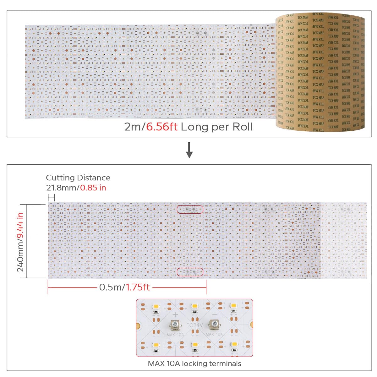 SuperLightingLED 3000K Large LED Sheets for Backlighting Countertop, 78.7in x 9.45in Flexible 24V LED Light Sheet Cuttable Dimmable Warm White