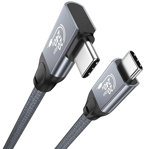 QCEs USB C Monitor Cable Right Angle 3.3FT Video Output to Portable Monitor 8K USB C 3.2 Gen 2x2 Video Cable 20Gbps Data Transfer, 240W PD Charging