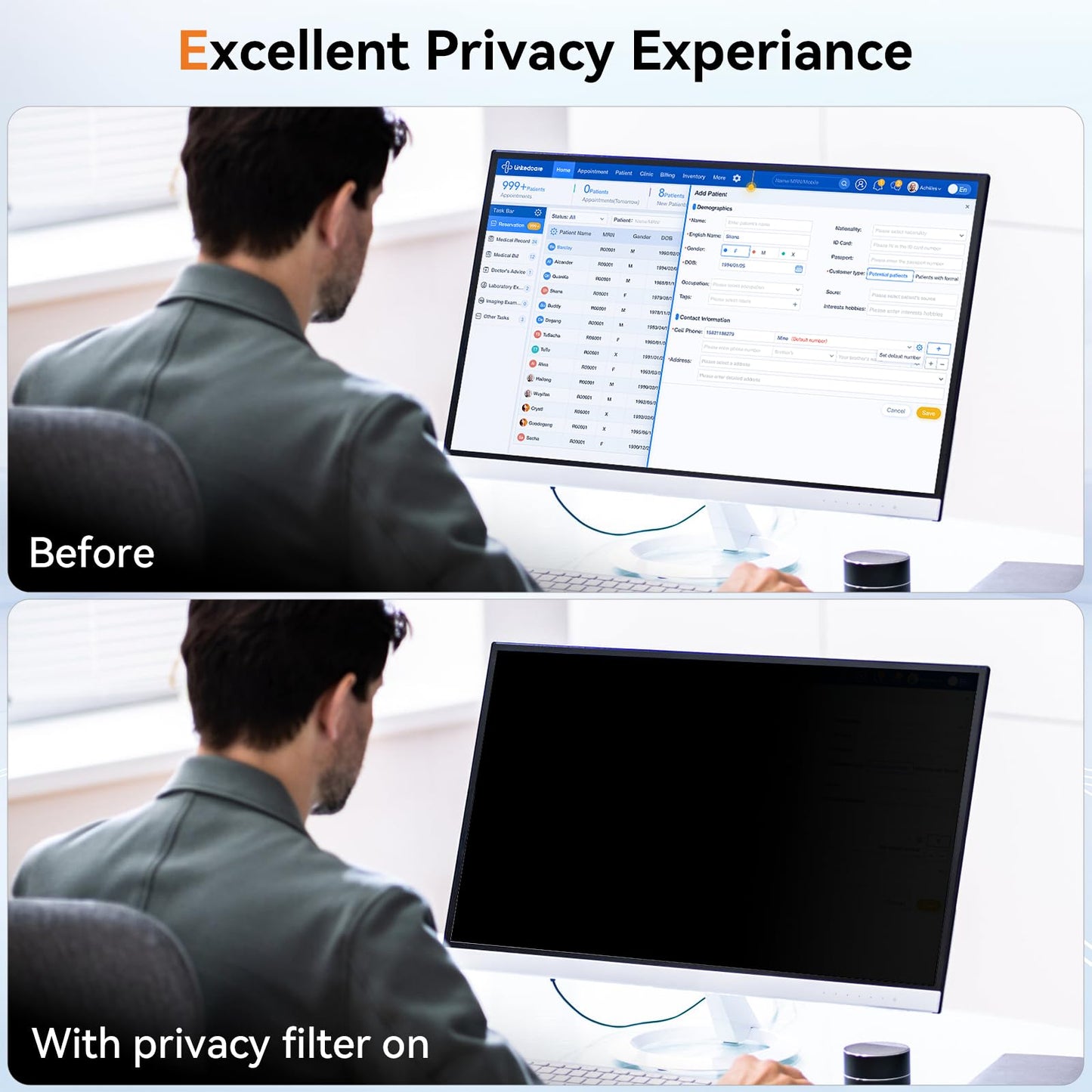 Mamol 22 Inch Computer Privacy Screen Filter for 16:10 Aspect Ratio Widescreen Monitor - Removable Anti Glare Blue Light Filter, Anti-Scratch Privacy