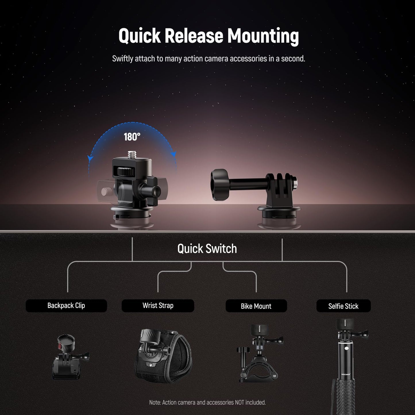 NEEWER Magnetic Action Camera Mount Kit, Compatible with GoPro Hero 13 12 11 Max DJI Osmo Action Insta360, ABS Magnetic Quick Release Mount for POV