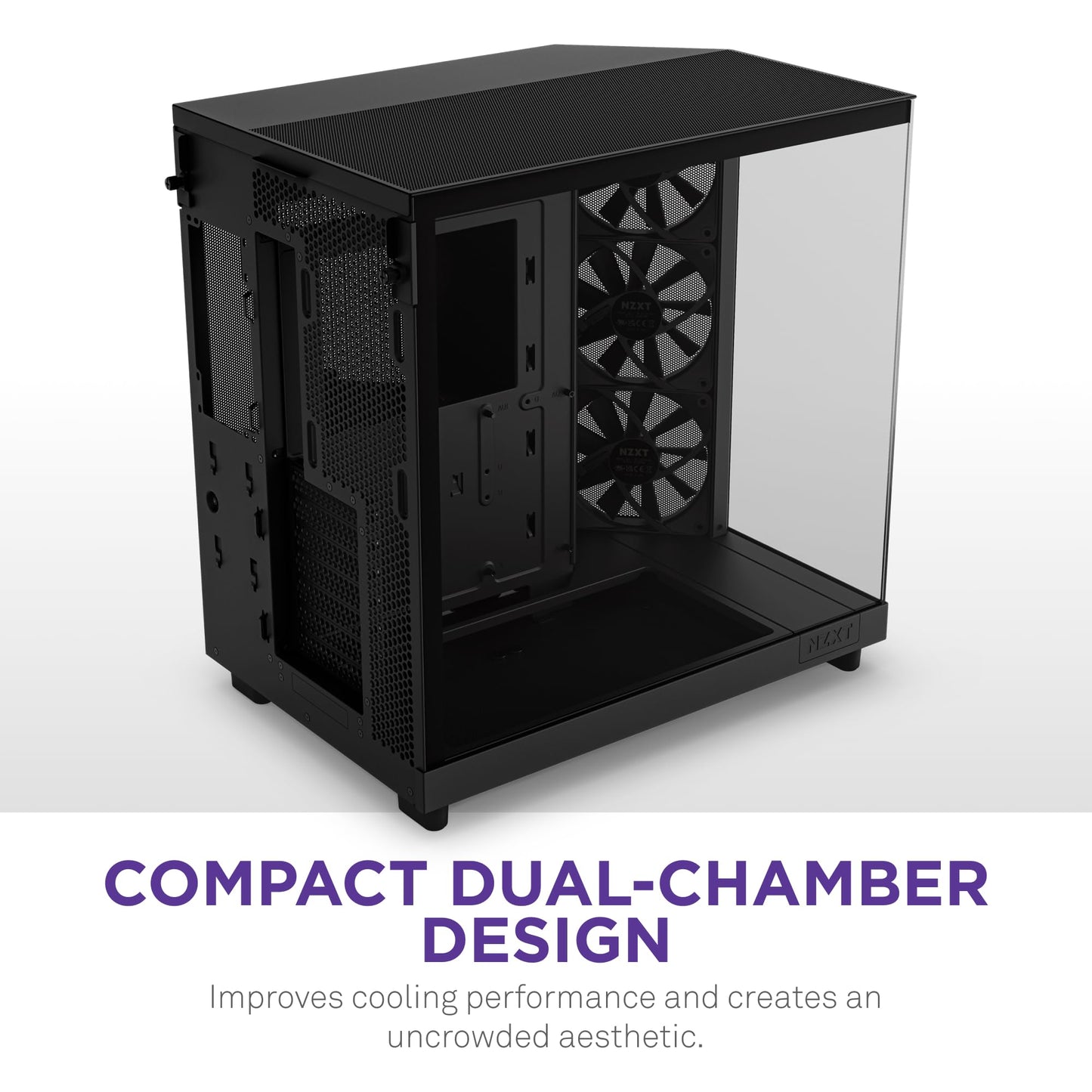 NZXT H6 Flow | CC-H61FB-01 | Compact Dual-Chamber Mid-Tower Airflow Case | Panoramic Glass Panels | High-Performance Airflow Panels | Includes 3 x