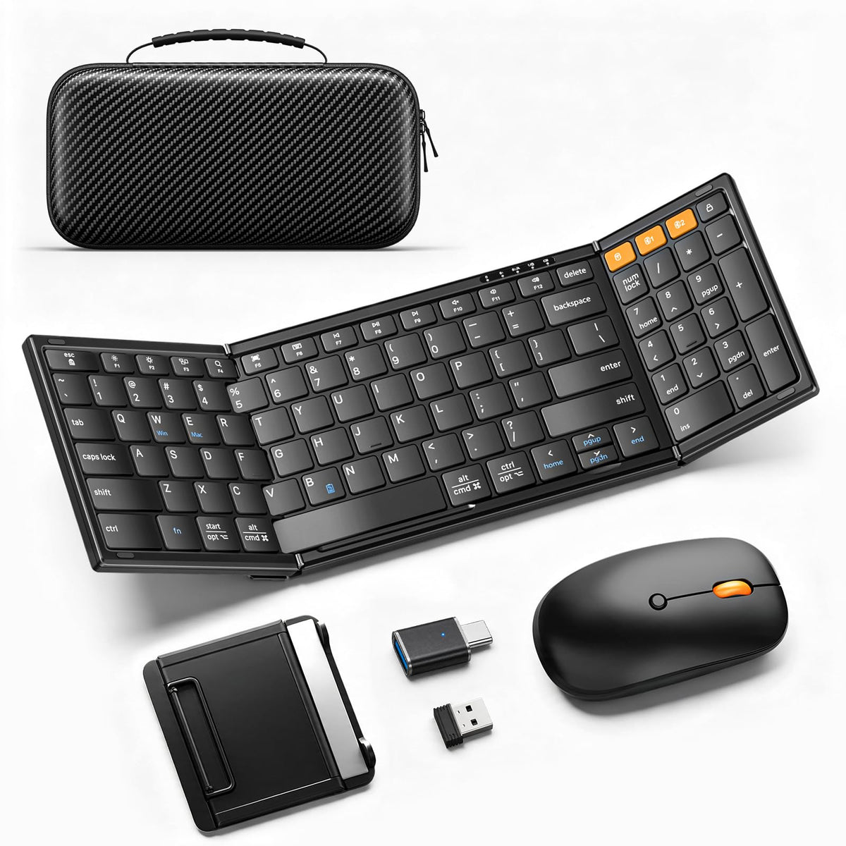 Foldable Keyboard and Mouse with Storage Bag, 2.4G+BT5.0 x 2 for Laptop