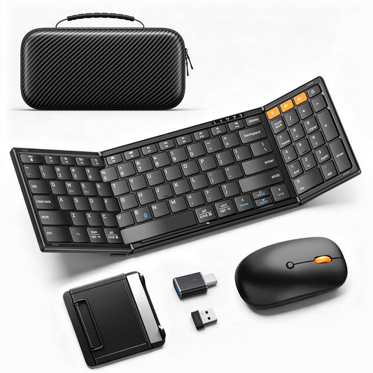 Foldable Keyboard and Mouse with Storage Bag, 2.4G+BT5.0 x 2 for Laptop