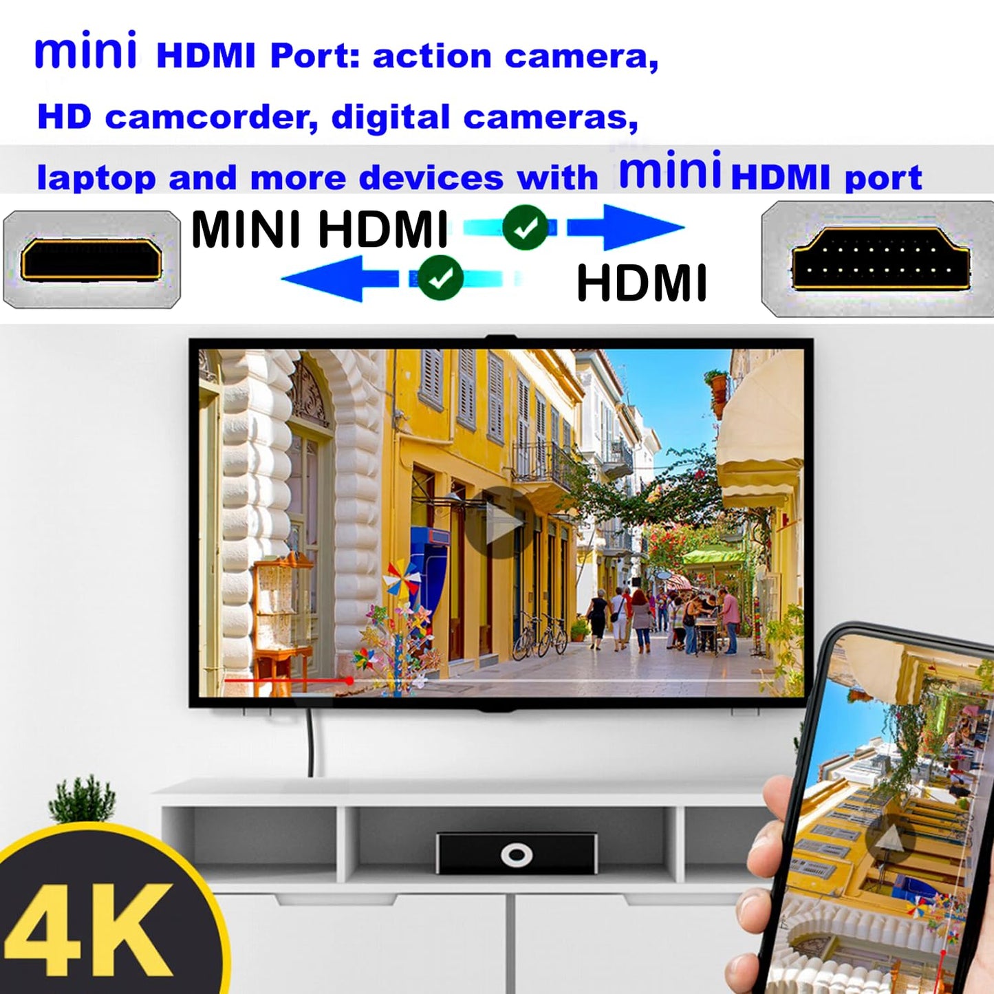 YOTETION Long Mini HDMI to HDMI Cable 30FT, MINI HDMI 4K 60Hz High Speed HDMI to Mini HDMI Cable Male Bi-Directional 2.0 Cord, for HDTV, Tablet