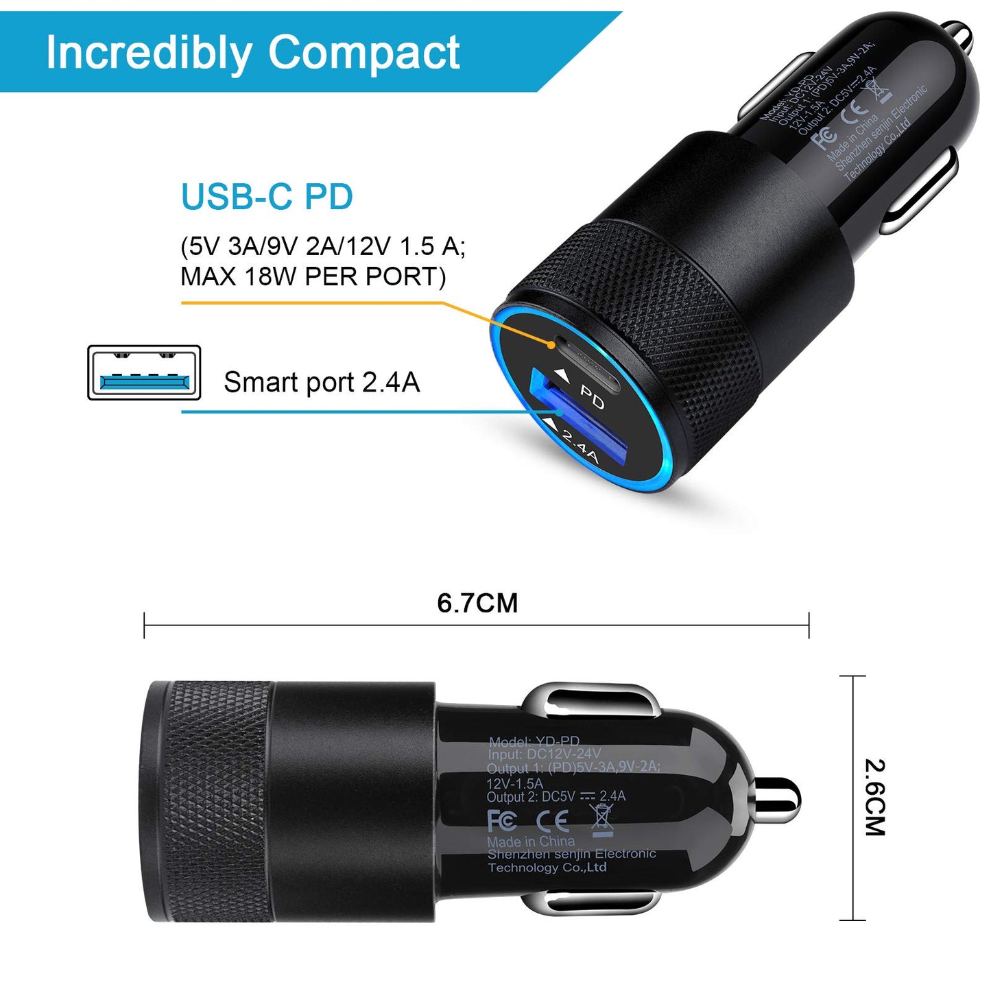 USB C Fast Car Charger for Samsung Galaxy S26 S25 S24 S23 Ultra S22 S21 S20 A17 A16 A15 A52 A55 A54 Note 20,30W 2 Port Car Charger Adapter+USB C to C