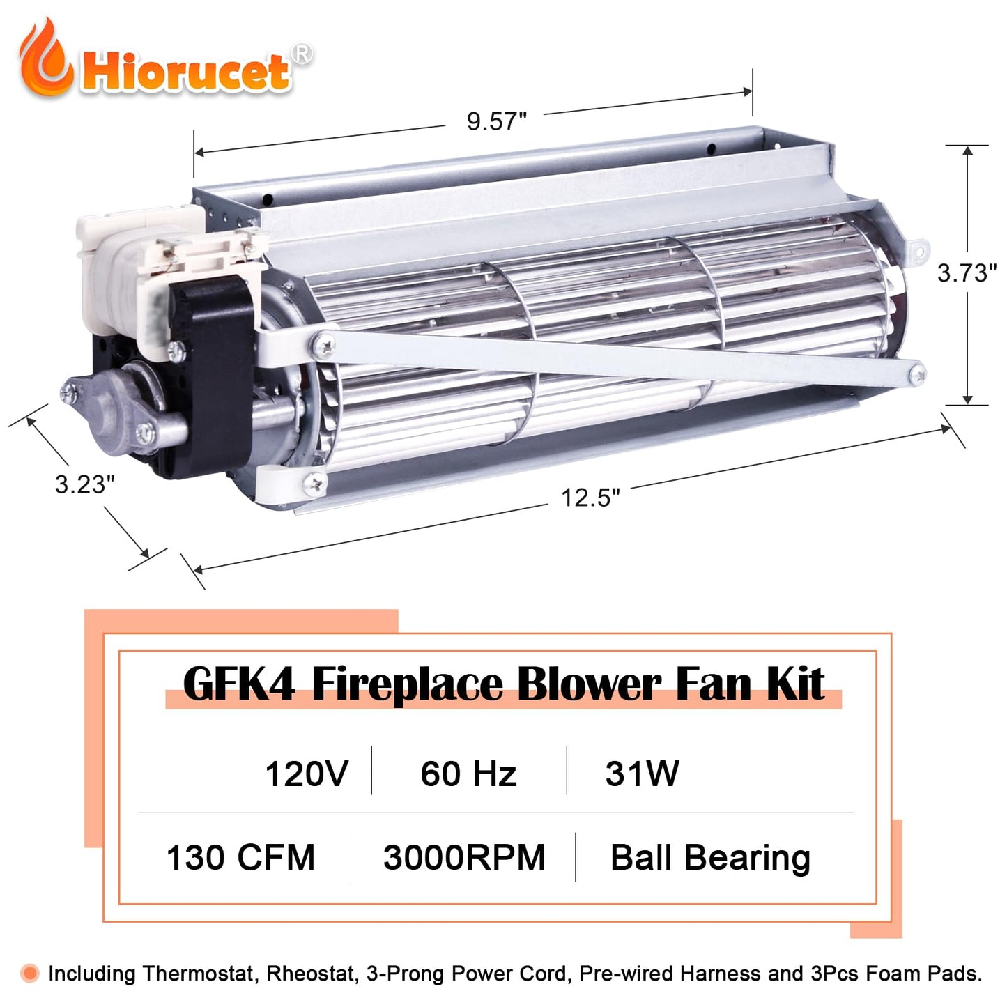 GFK4B Blower Fan Kit for Heatilator NDV4236I, Temco, Majestic, Lennox, Monessen, CFM, Vermont Castings Fireplaces, Rotom HB-RB74K R7-RB74K. FK4 GFK4A