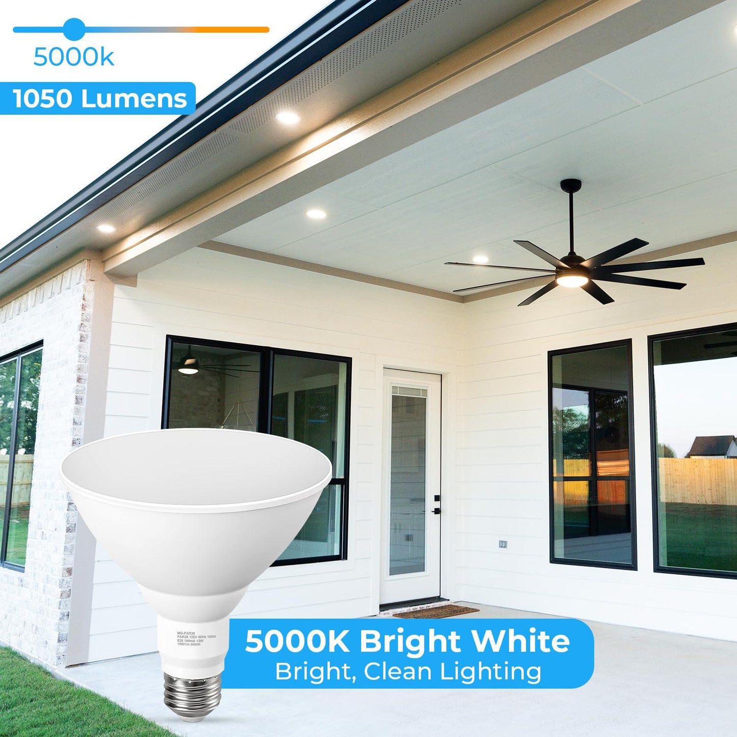 GvvooHome Flood Light Bulbs Outdoor 5000K Daylight, PAR38 LED Porch Light Bulb Waterproof, 100W Equivalent, Dimmable Exterior Floodlight Bulbs
