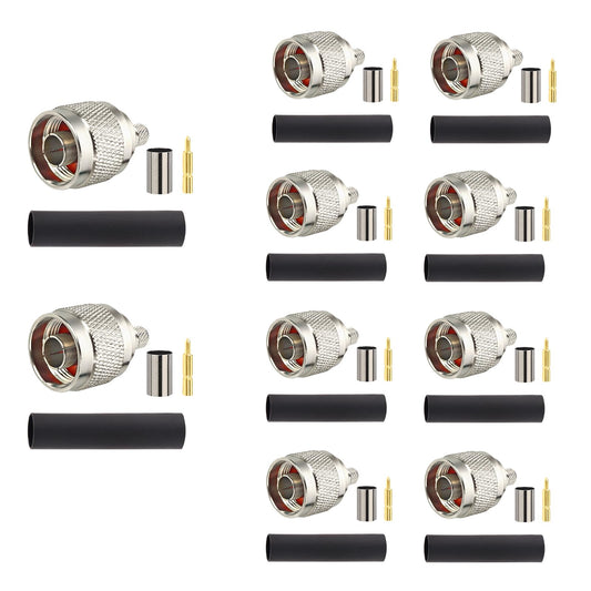 MOOKEERF N Male Crimp Connector, N Male Plug Adapter RF N-Type Connector for RG8X/LMR240/ 4D-FB/ CNT240/ RG8 Mini Coax Cable(Pack of 10)
