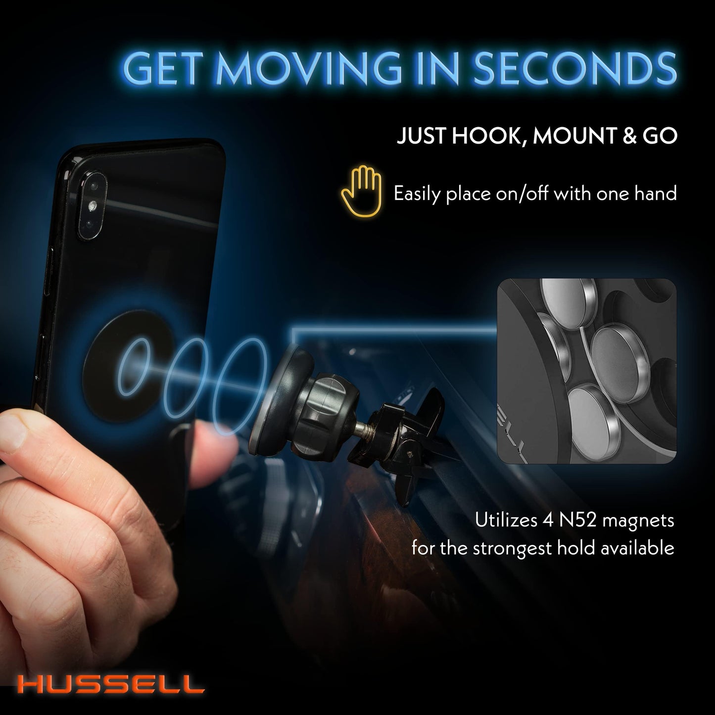 HUSSELL Magnetic Phone Car Mount, Air Vent Phone Mount for Car 360° Adjustable Universal Magnet Phone Holder - Compatible with Any Cell Phone, iPhone