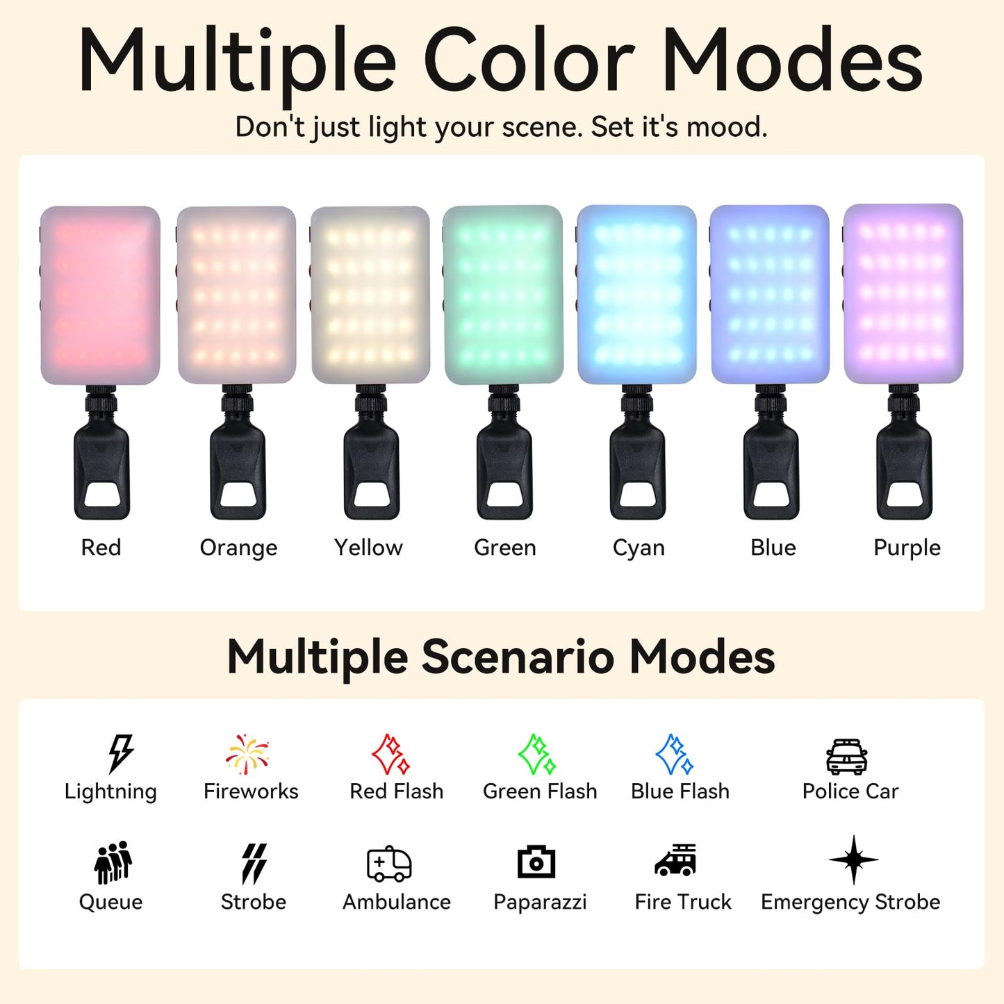 Universal Selfie Light with Power Bank 2000mAh, 96+ CRI Studio Lighting, 360° Adjustable Phone Holder & Hot Shoe Mount for Camera, 3 Temperature & RGB