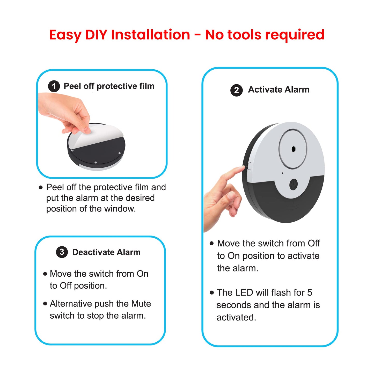 CATSONIC Premium Window Alarm Device Set - Extra Loud 130dB Alarm & Vibration Sensors - Universal Compatibility & Easy Installation - Great for Home
