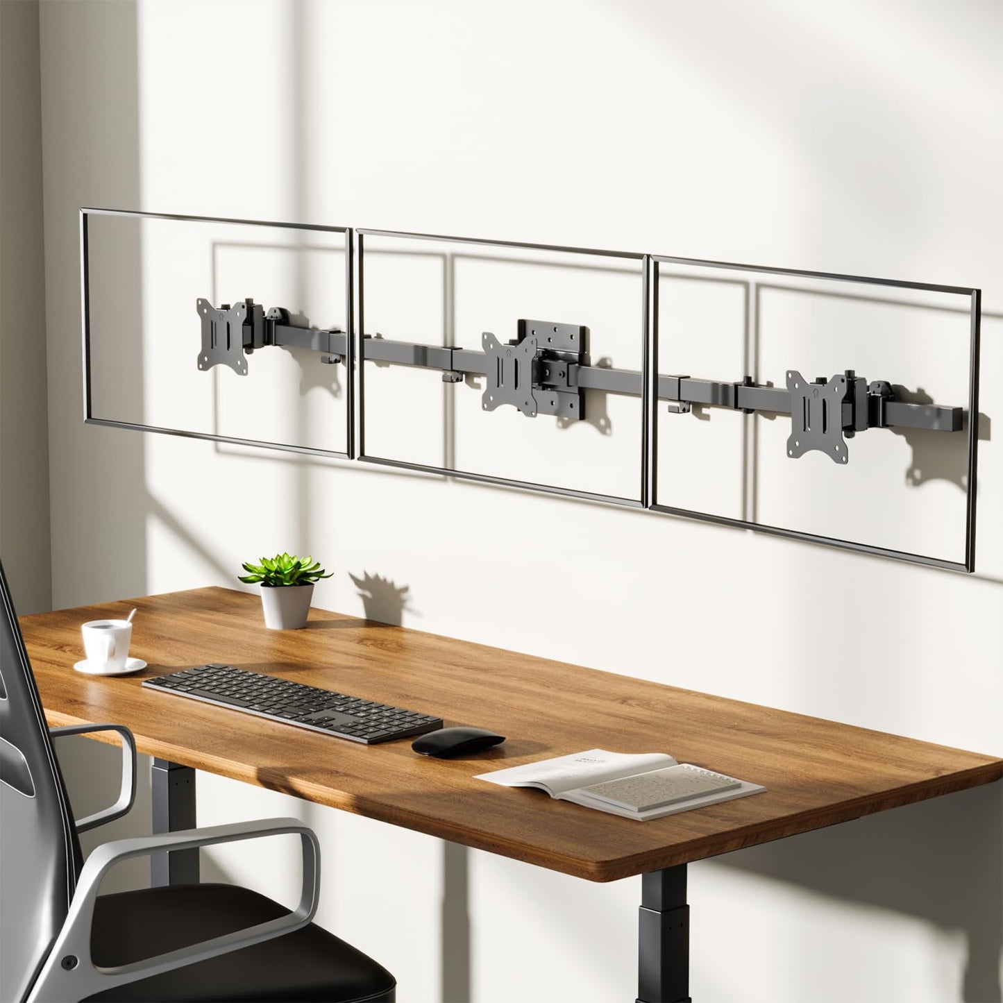 WALI Triple Monitor Wall Mount for 17 to 32 Inch, Computer Monitor Arm for 3 Screens, Swivel Tilt Wall Mount with Mounting Holes 75x75/100x100mm, Per