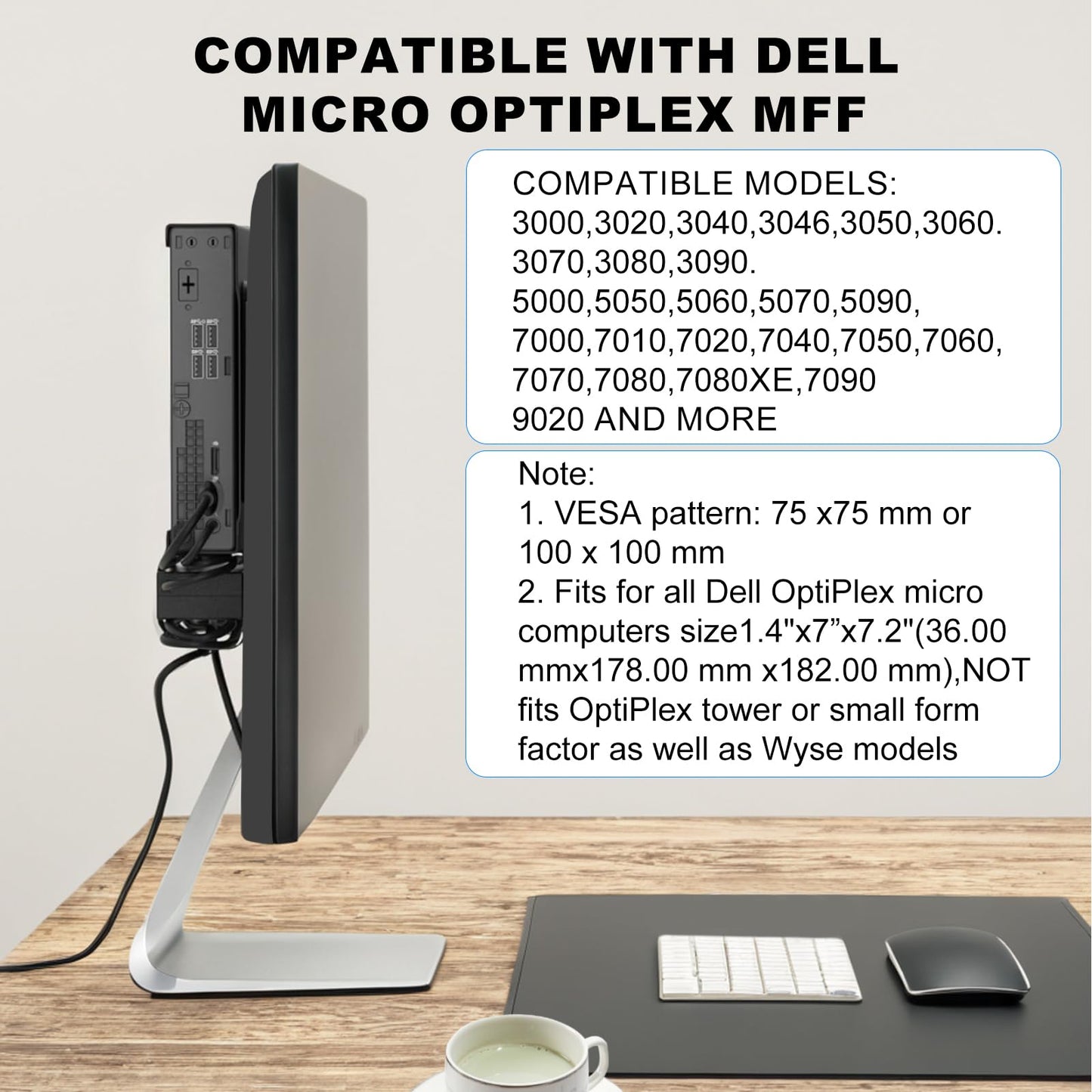 Mini PC Mount for Dell OptiPlex Micro Form Factor Case, Wall VESA and Under Desk Mount Fits DELL Micro PRO,Plus MFF