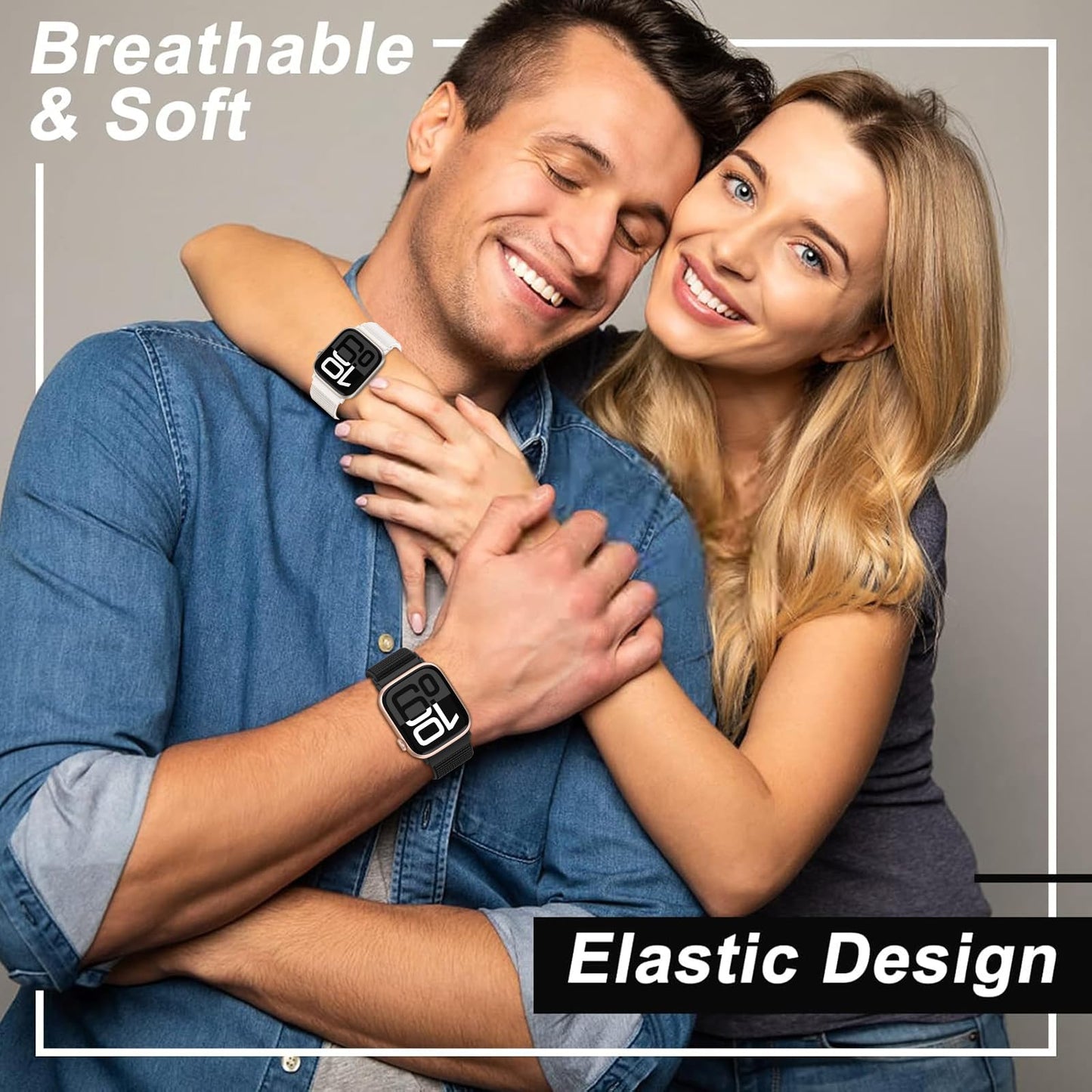 OHOTLOVE Nylon Sport Band Compatible with Apple Watch Band 38mm 40mm 41mm 42mm 44mm 45mm 46mm 49mm, Adjustable Breathable Women Men Braided Strap Loop