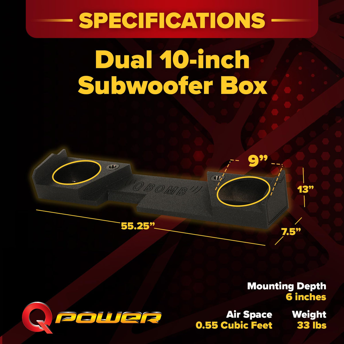 QPower Dual 10" Underseat Downfire Subwoofer Box for Chevy/GMC Double Cab