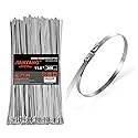 Metal Zip Ties (200PCS 11.8 Inch), 304 Stainless Steel, 300 LBS Heavy Duty Double Headed Self-locking Multi-Purpose Cable Ties for Exhaust Wrap, Chain