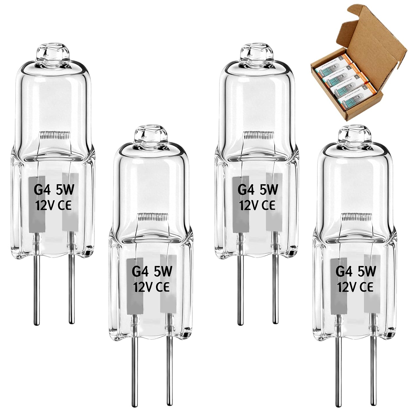 SDRZJX 4PCS 5W 12V G4 2-Pin Base T4 Clear Halogen Light Bulbs for Oven Indoor Embedded and Track Lighting 4000 Hrs Average Life Replace#: 64405