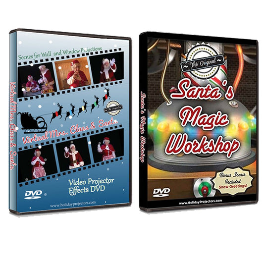 Kringle Bros Virtual Santa & Mrs Claus and Santa's Magic Workshop Christmas Window Projection Video Combo Pack