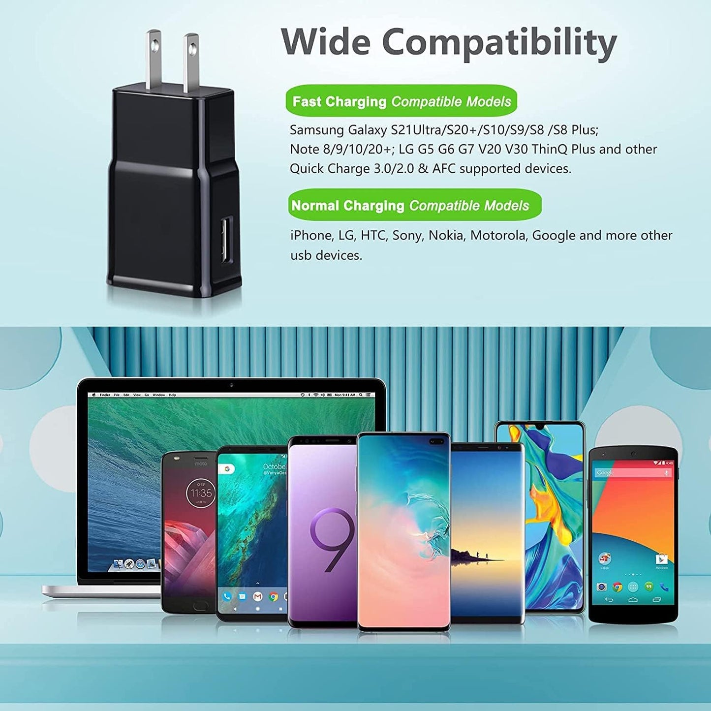 6-Pack USB Charger Fast Charging Block, Android Phone Rapid USB Wall Charger Compatible with Samsung Galaxy S21/S20/S10/S10e/S10 Plus/S9/S9 Plus/S8/S8