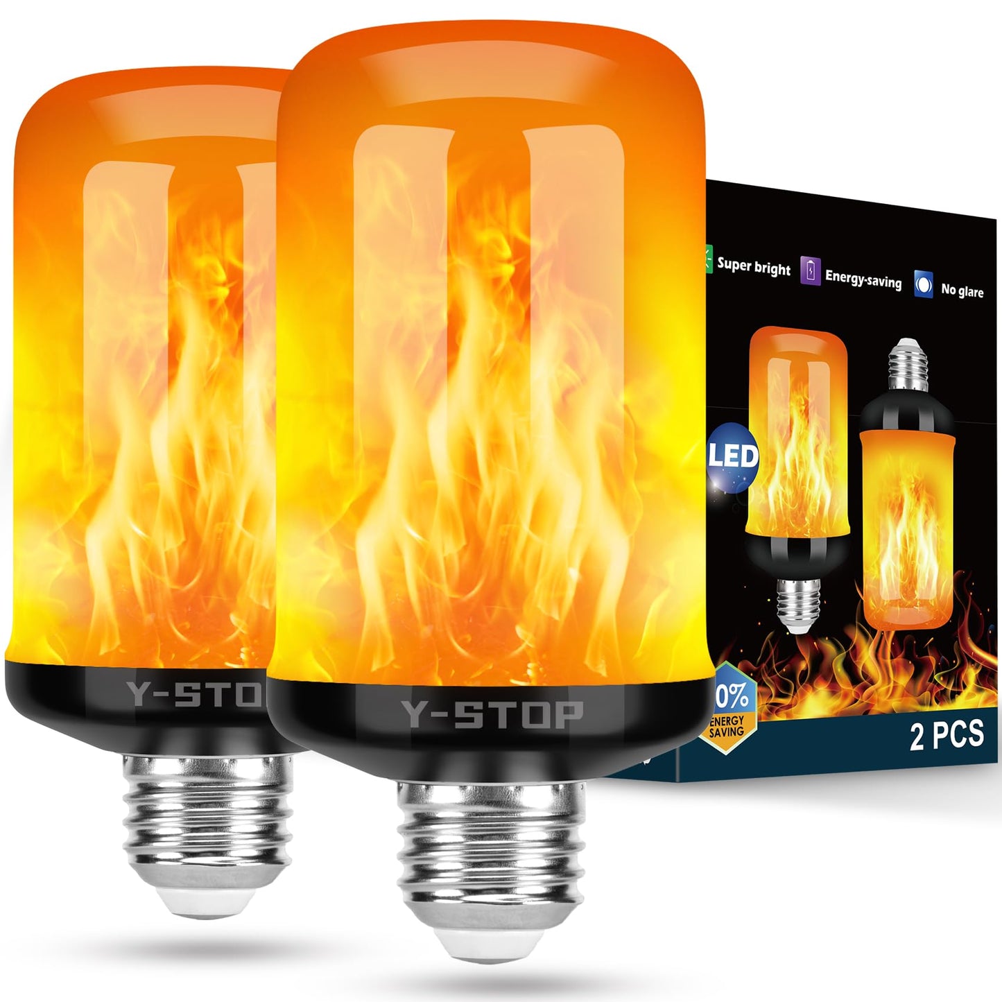 Y- STOP Upgraded Flame Light Bulbs, 4 Modes Flickering Light Bulb Outdoor with Upside Down Effect, E26 Base Flame Bulb for Christmas Decorations