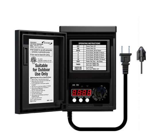 Malibu 120 Watt Power Pack with Sensor and Weather Shield for Low Voltage Landscape Lighting Spotlight Outdoor Transformer 120V Input 12V Output