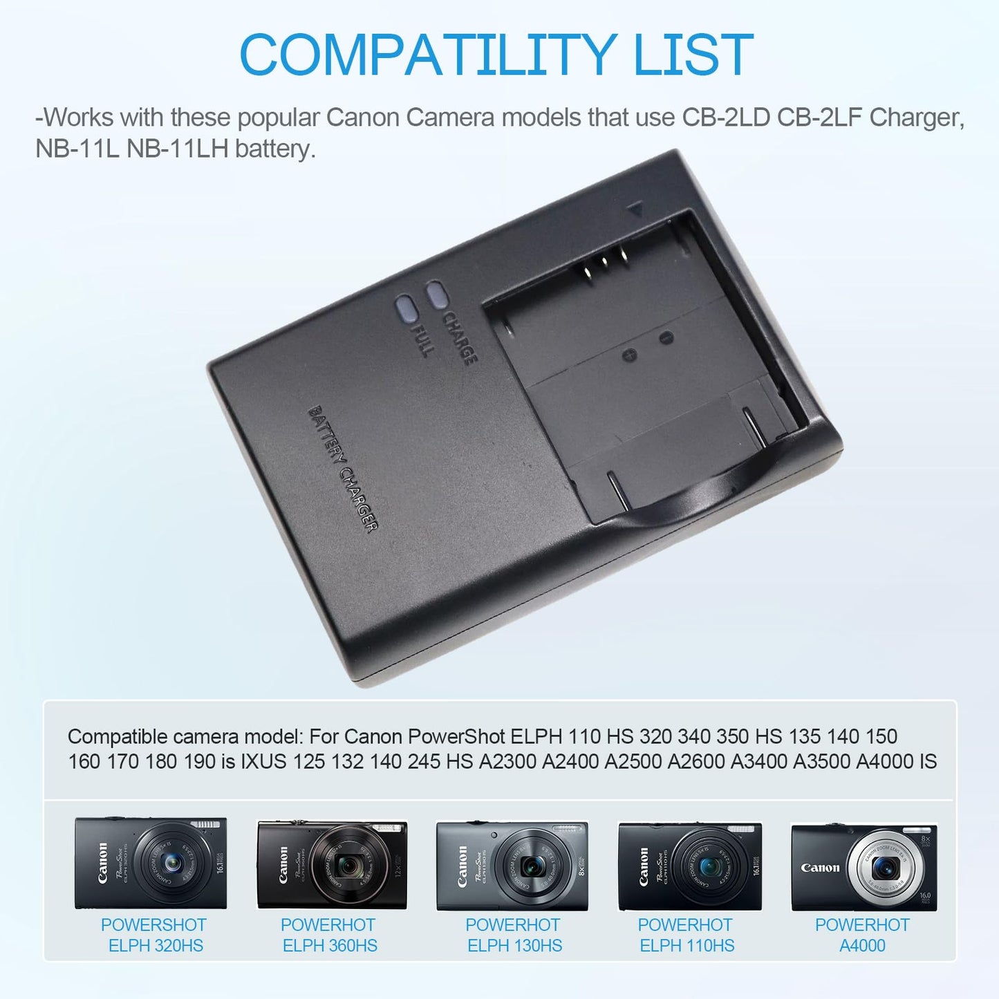NB-11L NB-11LH CB-2LF Battery Charger Compatible with Canon PowerShot Elph 360 HS,180 is,190 is,350 HS,110 HS,170 is,150 is,A2300,SX400 is,A2500