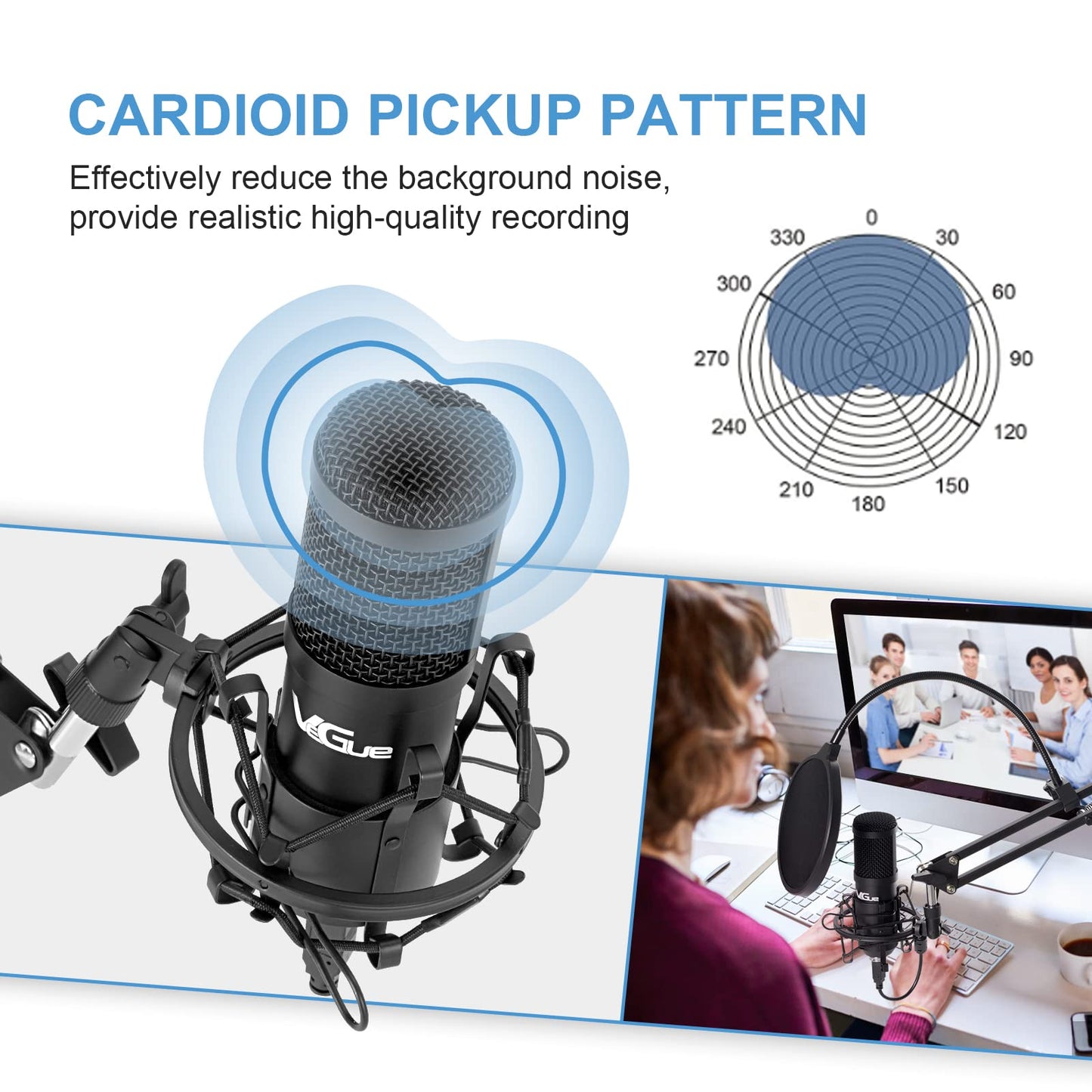 VeGue USB Microphone Kit, 192kHz/24Bit Streaming Podcast PC Condenser Computer Mic Set for Gaming, YouTube Video, Recording Music, Voice Over, Studio