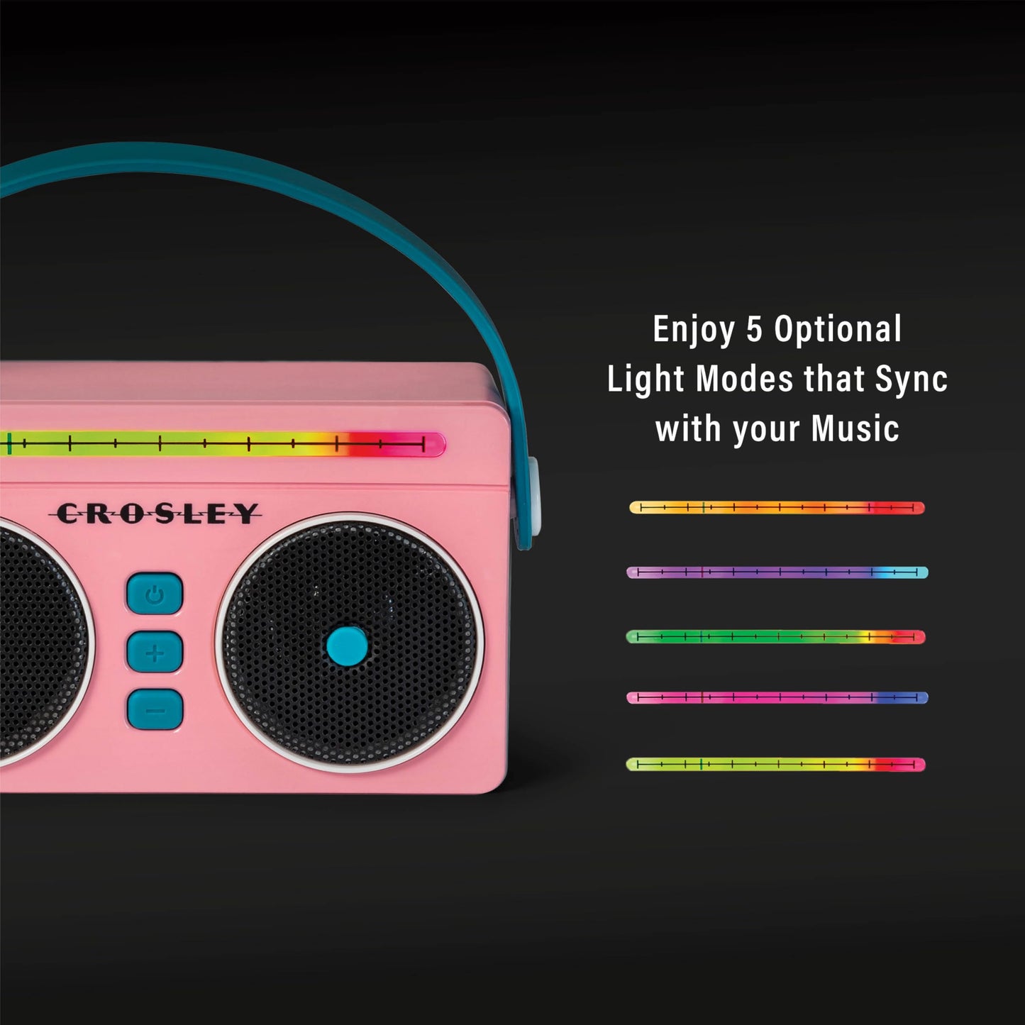 Crosley CR3050A-FG Mini Boombox Retro Portable Bluetooth Speaker with LED Lights, Flamingo
